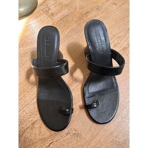 Steve Madden Renie Black Leather Toe Loop Flared Block Heel Sandals Womens 8.5M